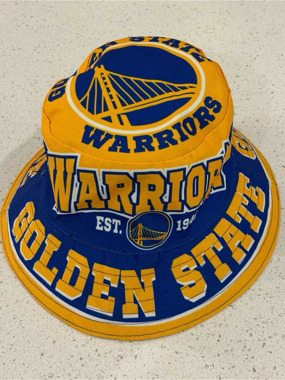 New Golden State Warriors Blue Gold Bucket Hat Graphic Print Sun Cap No Tags